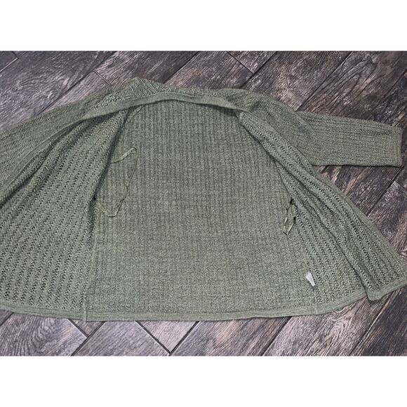 Coldwater Creek Green 3/4 Sleeve Open Front Sweater L Woven EUC Stretch - Picture 5 of 7